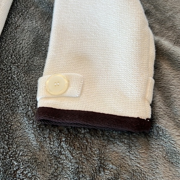🎉Host Pick 2x🎉Talbots White Open Front Cardigan w/Brown Pipping Small Petite - Picture 3 of 11